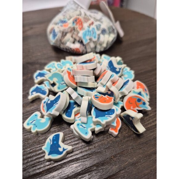 Mini Sharks Erasers - 60 Pcs Teacher Supply Math Counters Cute Ocean Theme Class - Picture 1 of 4
